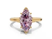 Solitaire Engagement Ring Setting for Fancy Pink Marquise Center with Cathedral Band and Prong Head in Yellow Gold