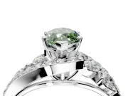 Halo Engagement Ring Setting for Fancy Green Marquise Center with Marquise and Pave Bypass Band and Prong Head in White Gold