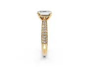 Solitaire Engagement Ring Setting for Asscher Cut Center with Multi-Row Accents and Prong Head in Yellow Gold