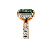 Solitaire Engagement Ring Setting for Fancy Green Radiant Cut Center with Band of Accents and Prong Head in Rose Gold