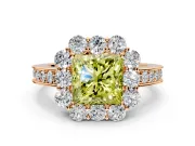 Halo Engagement Ring Setting for Fancy Yellow Princess Cut Center with Milgrain Channel Band and Prong Head in Rose Gold