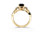 3 Stone Engagement Ring Setting for Fancy Black Radiant Cut Center with Pave Split Shank and Prong Head in Yellow Gold