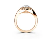 Bezel-Framed Halo Engagement Ring Setting for Oval Center with Pave Band and Prong Head in Rose Gold