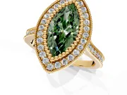 Halo Engagement Ring Setting for Fancy Green Marquise Center with Milgrain Frame, Pave Band and Prong Head in Yellow Gold
