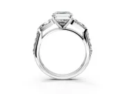 Channel-Set Engagement Ring Setting for Asscher Cut Center with Baguette Band and Prong Head in Platinum