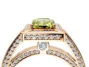 Halo Engagement Ring Setting for Fancy Yellow Emerald Cut Center with Framed Halo, Pave Band and Prong Head in Rose Gold