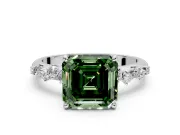 Cluster Engagement Ring Setting for Fancy Green Asscher Cut Center with Round Cut Accent Band and Prong Head in Platinum