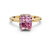 Hidden Halo Engagement Ring Setting for Fancy Pink Radiant Cut Center with Plain Rounded Band and Prong Head in Yellow Gold