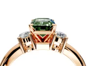 3 Stone Engagement Ring Setting for Fancy Green Emerald Cut Center with Wide Plain Band and Prong Head in Rose Gold