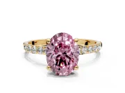 Solitaire Engagement Ring Setting for Fancy Pink Oval Center with Pave Accents and Prong Head in Yellow Gold