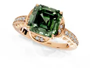 Floral Engagement Ring Setting for Fancy Green Asscher Cut Center with Four Accent Clusters and Prong Head in Rose Gold