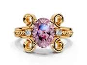 Solitaire Engagement Ring Setting for Fancy Pink Oval Center with Twisted Band and Scroll Prong Head in Yellow Gold