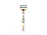 Solitaire Engagement Ring Setting for Fancy Blue Asscher Cut Center with Pave Accents and Prong Head in Yellow Gold