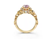 Solitaire Engagement Ring Setting for Fancy Pink Oval Center with Filigree Band and Prong Head in Yellow Gold