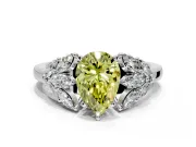 Leaf Cluster Engagement Ring Setting for Fancy Yellow Pear-Shaped Center with Marquise Accents and Prong Head in Sterling Silver
