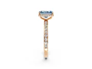 Hidden Halo Engagement Ring Setting for Fancy Blue Radiant Cut Center with Pave Band and Prong Head in Rose Gold