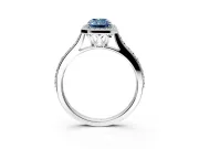 Halo Engagement Ring Setting for Fancy Blue Radiant Cut Center with Pave Accents, Heart Basket and Prong Head in Platinum