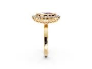 Halo Engagement Ring Setting for Fancy Pink Oval Center with Milgrain Bezel Rim, Plain Band and Prong Head in Yellow Gold