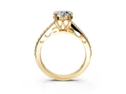 Solitaire Engagement Ring Setting for Heart-Shaped Center with Pave Cathedral Band and Prong Head in Yellow Gold