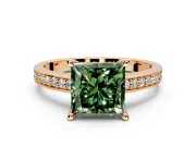 Solitaire Engagement Ring Setting for Fancy Green Princess Cut Center with Channel-Set Accent Band and Prong Head in Rose Gold