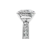 Solitaire Engagement Ring Setting for Radiant Cut Center with Milgrain-Edged Pave Band and Prong Head in Platinum