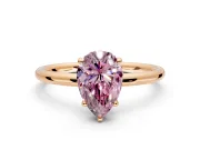 Solitaire Engagement Ring Setting for Fancy Pink Pear-Shaped Center with Plain Band, Open Basket and Prong Head in Rose Gold