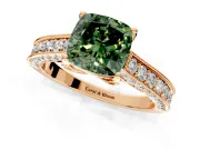 Solitaire Engagement Ring Setting for Fancy Green Cushion Cut Center with Milgrain-Framed Pave Band and Prong Head in Rose Gold