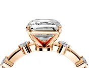 Solitaire Engagement Ring Setting for Asscher Cut Center with Bezel Station Band and Prong Head in Rose Gold