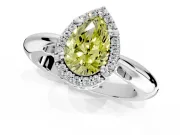 Halo Engagement Ring Setting for Fancy Yellow Pear-Shaped Center with Tapered Plain Band and Prong Head in Platinum