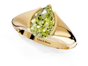 Tension Engagement Ring Setting for Fancy Yellow Pear-Shaped Center with Wide Tapered Band and Tension Head in Yellow Gold