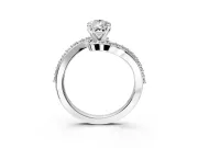 Solitaire Engagement Ring Setting for Pear-Shaped Center with Pave Bypass Swirl Band and Prong Head in White Gold