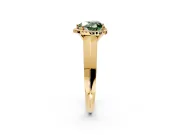 Halo Engagement Ring Setting for Fancy Green Heart-Shaped Center with Knife Ridge Cathedral Band and Prong Head in Yellow Gold