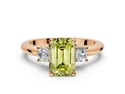 3 Stone Engagement Ring Setting for Fancy Yellow Emerald Cut Center with Wide Plain Band and Prong Head in Rose Gold