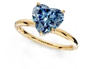 Hidden Halo Engagement Ring Setting for Fancy Blue Heart-Shaped Center with Thin Rounded Band and Prong Head in Yellow Gold