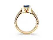 Solitaire Engagement Ring Setting for Fancy Blue Emerald Cut Center with Multi-Row Accents and Prong Head in Yellow Gold