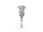 Milgrain Halo Engagement Ring Setting for Heart-Shaped Center with Shoulder Bezels and Prong Head in White Gold