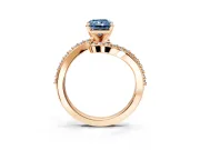 Solitaire Engagement Ring Setting for Fancy Blue Radiant Cut Center with Pave Bypass Swirl Band and Prong Head in Rose Gold
