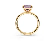 Low-Set Solitaire Engagement Ring Setting for Fancy Pink Asscher Cut Center with Thin Plain Band and Prong Head in Yellow Gold