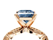 Solitaire Engagement Ring Setting for Fancy Blue Princess Cut Center with Marquise Panel Band and Prong Head in Rose Gold