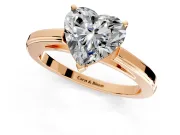 Solitaire Engagement Ring Setting for Heart-Shaped Center with Flat-Sided Plain Band and Prong Head in Rose Gold