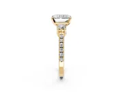3 Stone Engagement Ring Setting for Radiant Cut Center with Round Cut Side Accents and Prong Head in Yellow Gold