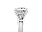3 Stone Engagement Ring Setting for Princess Cut Center with Wide Plain Band and Prong Head in Sterling Silver