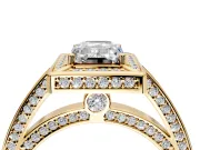Halo Engagement Ring Setting for Emerald Cut Center with Framed Halo, Pave Band and Prong Head in Yellow Gold