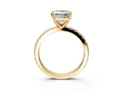 Solitaire Engagement Ring Setting for Princess Cut Center with Fine Pave Band and Claw Prong Head in Yellow Gold