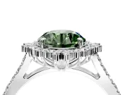 Sunburst Halo Engagement Ring Setting for Fancy Green Round Cut Center with Pave Band and Prong Head in White Gold