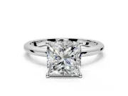 Hidden Halo Engagement Ring Setting for Princess Cut Center with Thin Round-Wire Band and Prong Head in White Gold