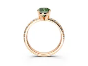 Solitaire Engagement Ring Setting for Fancy Green Cushion Cut Center with Large Accents and Prong Head in Rose Gold