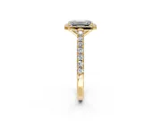 Halo Engagement Ring Setting for Emerald Cut Center with Full Pave Band and Prong Head in Yellow Gold