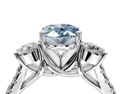 3 Stone Engagement Ring Setting for Fancy Blue Oval Center with Crossover Basket, Pave Band and Prong Head in Sterling Silver
