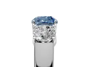 3 Stone Engagement Ring Setting for Fancy Blue Cushion Cut Center with Raised Basket Heads and Prong Head in Sterling Silver